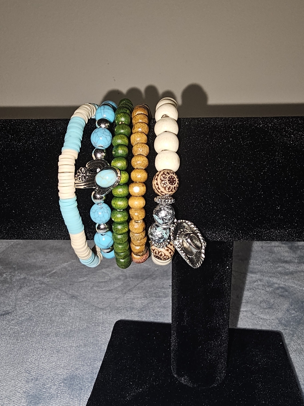 Boho Multibead Stack Bracelet Set - Turquoise, Green & Cream